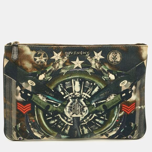 Givenchy Fighter Plane And Stars-Print Canvas Clutch - Picture 1 of 7